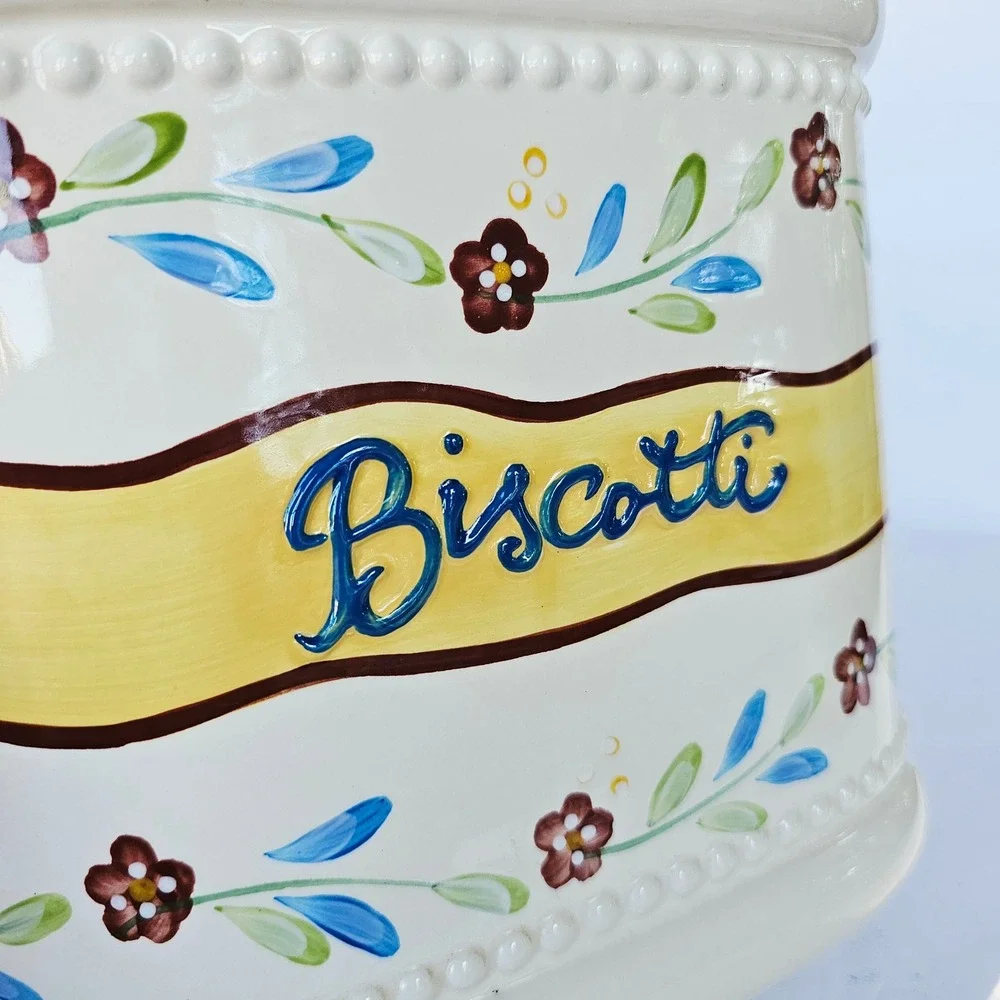 Nonni's Ceramic Biscotti Jar Floral Hand Painted Cookie Canister Farmhouse Decor